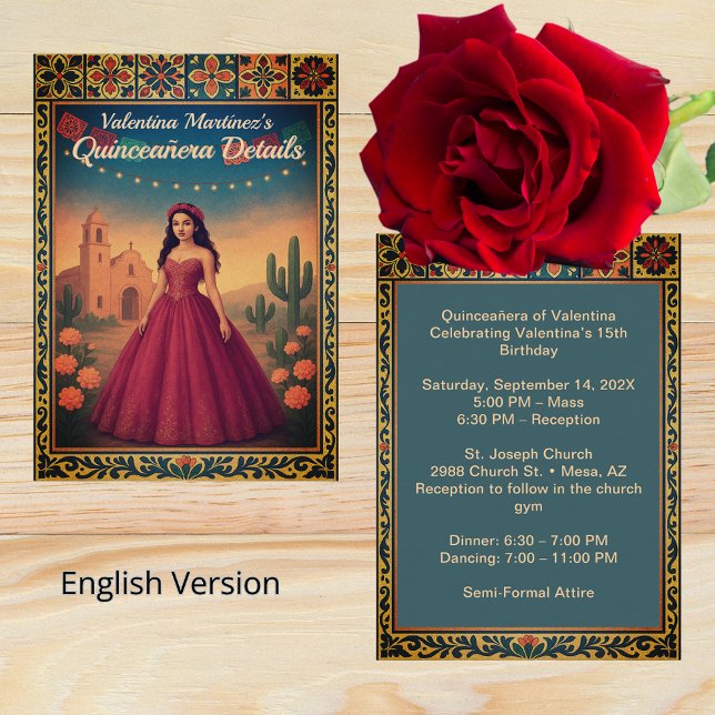 Vintage Red Dress Quinceañera Reception Detail Enclosure Card (Vintage Red Dress Quinceañera Reception Detail Enclosure Card)