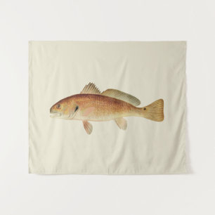Vintage Red Drum Illustration on Cream Background Tapestry