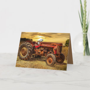 Vintage Red Farm Tractor Card