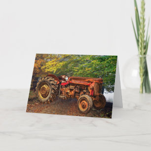 Vintage Red Farm Tractor Card