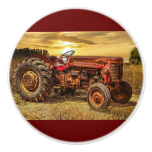 Vintage Red Farm Tractor Ceramic Knob