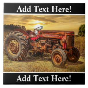 Vintage Red Farm Tractor Ceramic Tile