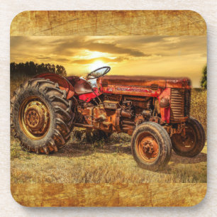 Vintage Red Farm Tractor Coaster