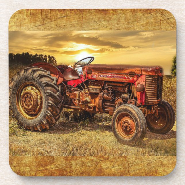 Vintage Red Farm Tractor Coaster (Front)
