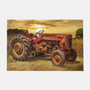 Vintage Red Farm Tractor Doormat