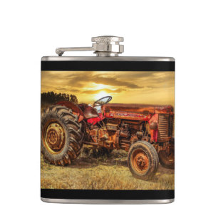 Vintage Red Farm Tractor Hip Flask