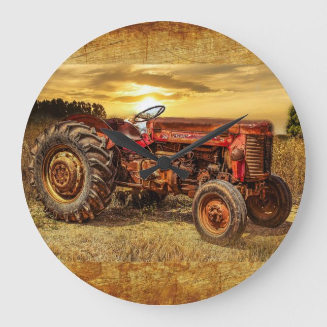 Vintage Red Farm Tractor Large Clock (Front)
