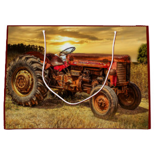 Vintage Red Farm Tractor Large Gift Bag