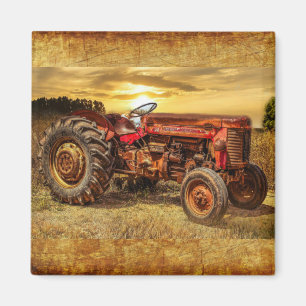 Vintage Red Farm Tractor Magnet