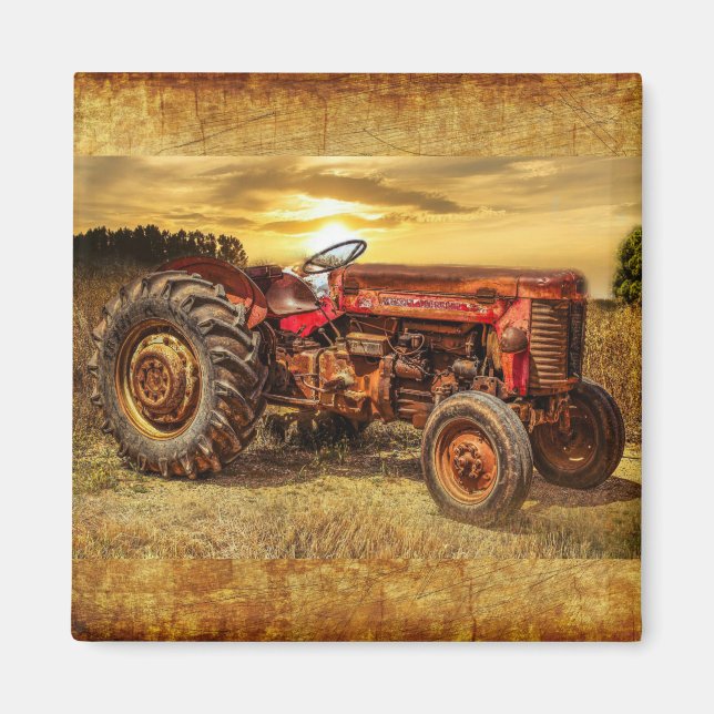 Vintage Red Farm Tractor Magnet (Front)