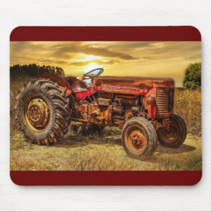 Vintage Red Farm Tractor Mouse Mat