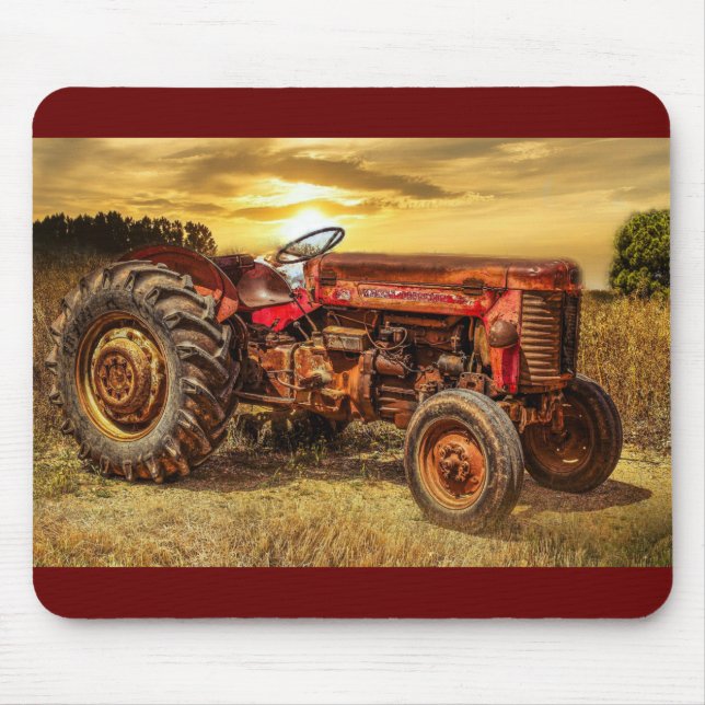 Vintage Red Farm Tractor Mouse Mat (Front)