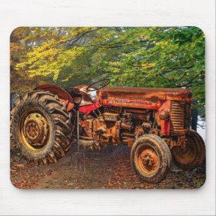 Vintage Red Farm Tractor Mouse Mat