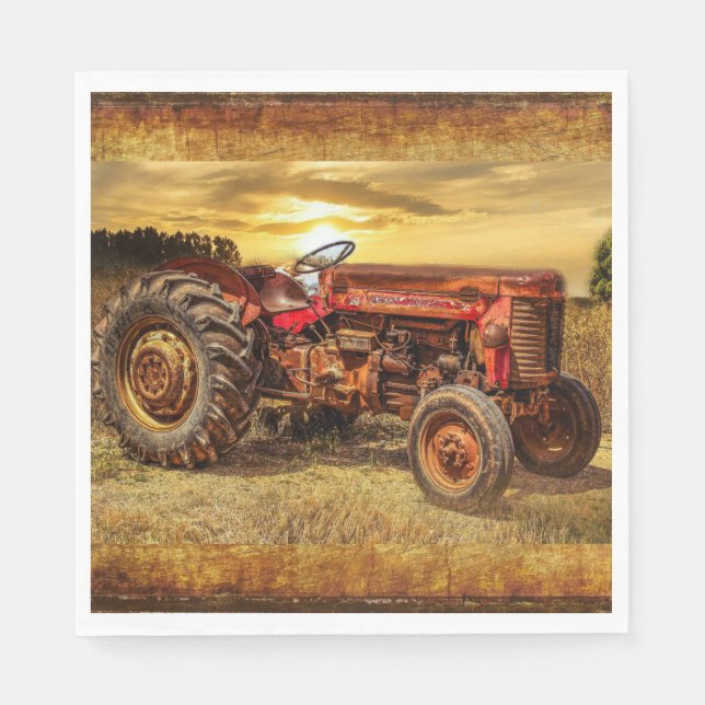 Vintage Red Farm Tractor Napkin (Front)