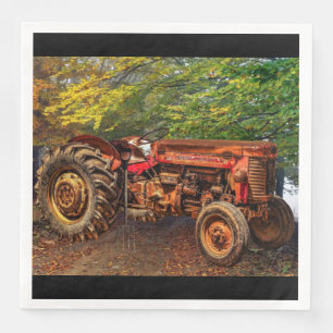 Vintage Red Farm Tractor Napkin
