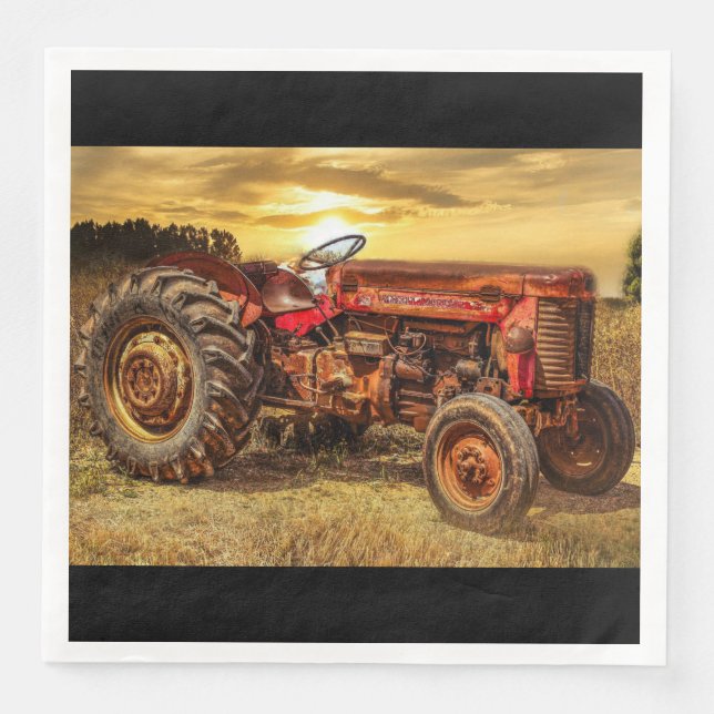 Vintage Red Farm Tractor Napkin (Front)