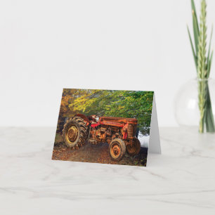 Vintage Red Farm Tractor Note Card