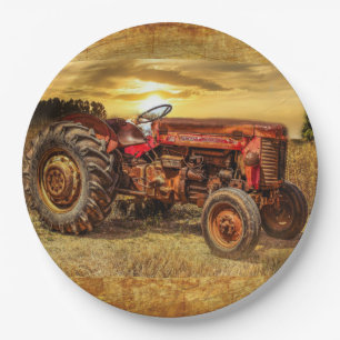 Vintage Red Farm Tractor Paper Plate