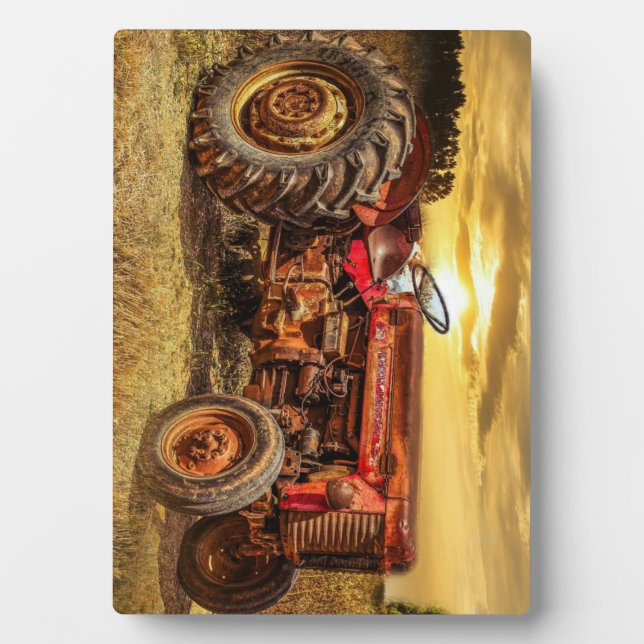 Vintage Red Farm Tractor Plaque (Front)