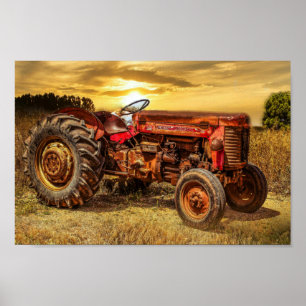 Vintage Red Farm Tractor Poster