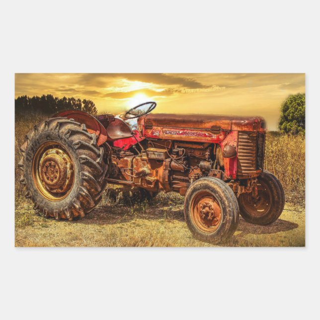 Vintage Red Farm Tractor Rectangular Sticker (Front)