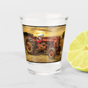 Vintage Red Farm Tractor Shot Glass
