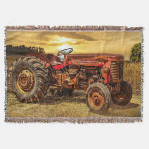 Vintage Red Farm Tractor Throw Blanket