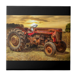 Vintage Red Farm Tractor Tile