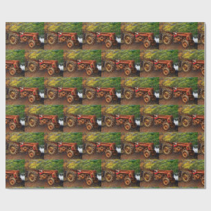 Vintage Red Farm Tractor Wrapping Paper