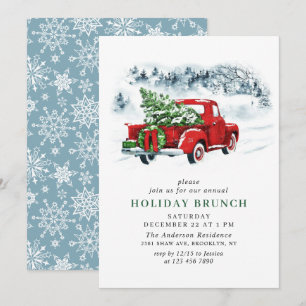 Vintage Red Farm Truck Christmas HOLIDAY BRUNCH Invitation