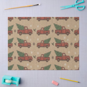 Vintage Red Farm Truck Christmas Tree Tissue Paper