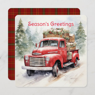 Vintage Red Farm Truck Decorated For Christmas Napkin