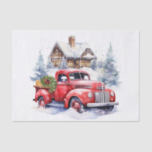 Vintage Red Farm Truck Decorated For Christmas Tissue Paper