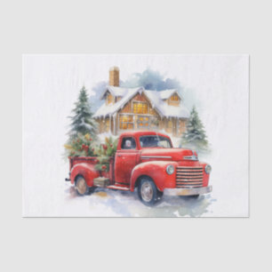 Vintage Red Farm Truck Decorated For Christmas Tissue Paper