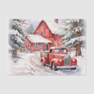 Vintage Red Farm Truck Decorated For Christmas Tissue Paper