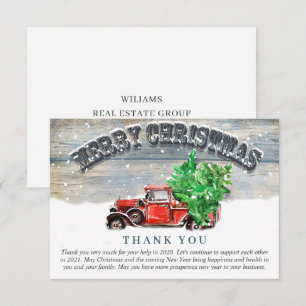 Vintage Red Farm Truck Holiday Corporate Christmas Thank You Card