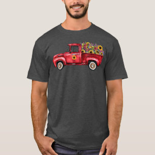 Vintage Red Farm Truck Sunflowers  T-Shirt