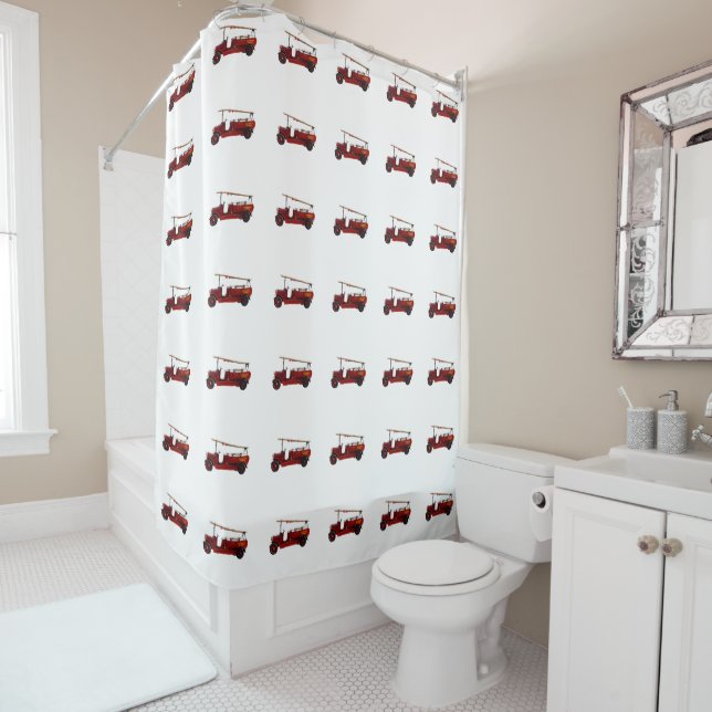 Vintage Red Fire Truck Bathroom Shower Curtain (In Situ)