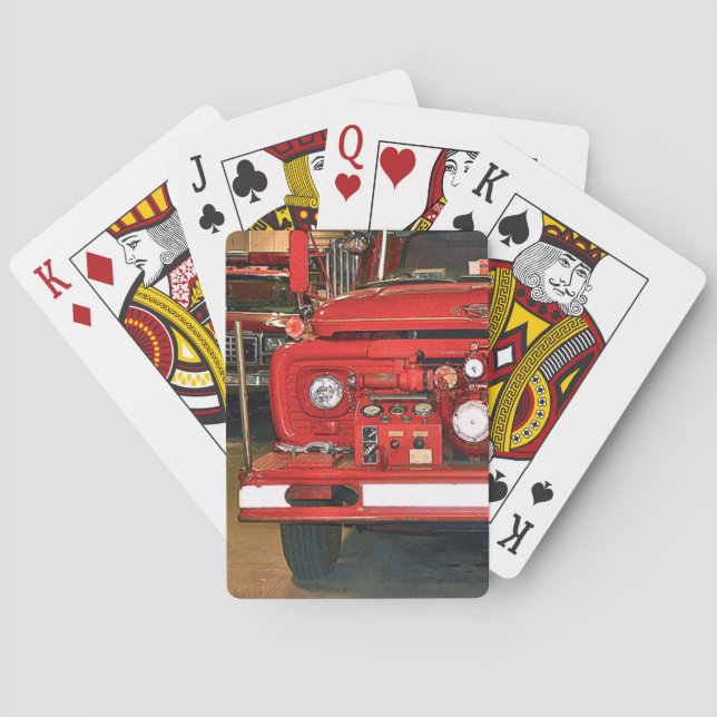 Vintage Red Fire Truck Classic Playing Cards (Back)