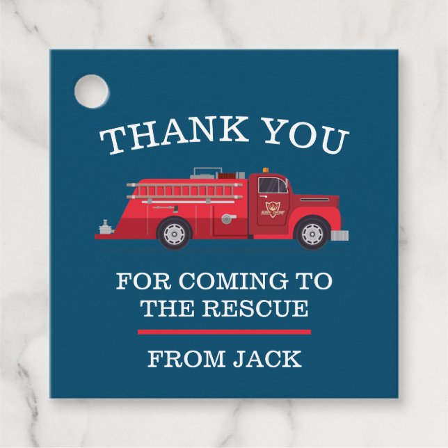 Vintage Red Fire Truck Favour Tags (Front)