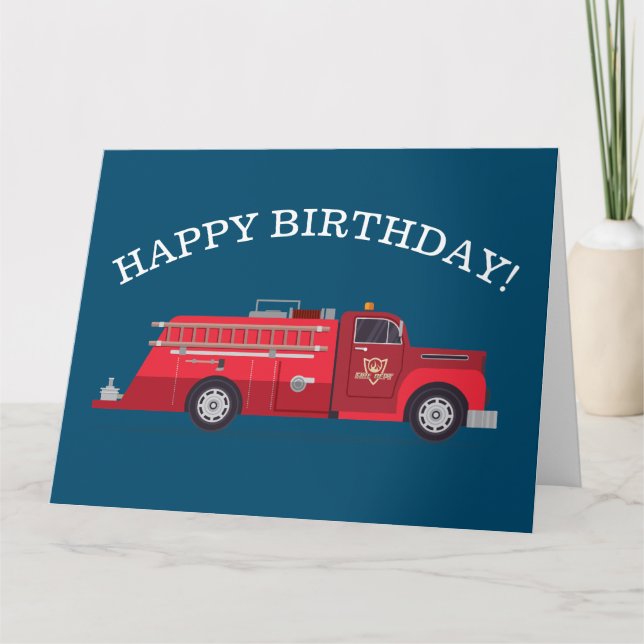 Vintage Red Fire Truck Happy Birthday Card (Front)