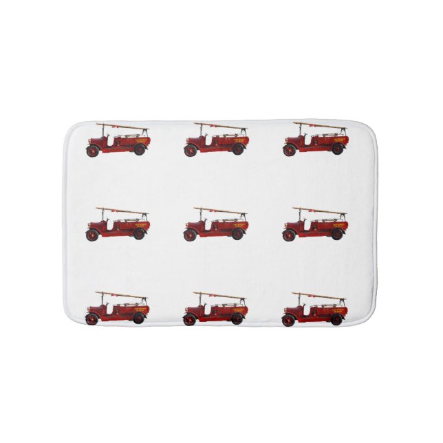 Vintage Red Fire Trucks, Bath Mat (Front)