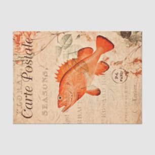 Vintage Red Fish Floral Illustration Tissue Paper