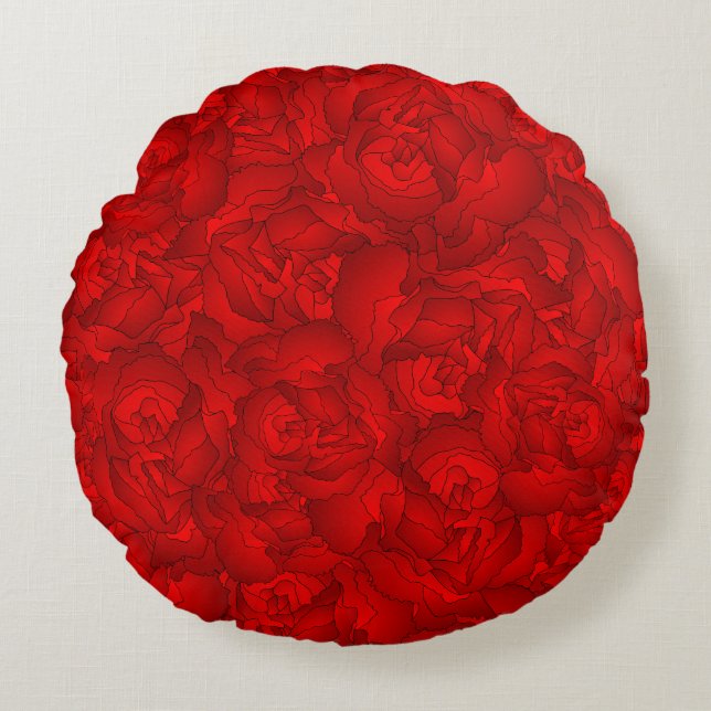 Vintage Red Floral Art Round Cushion (Front)