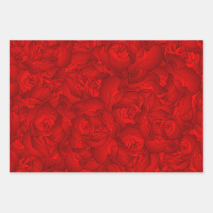 Vintage Red Floral Art Wrapping Paper Sheet