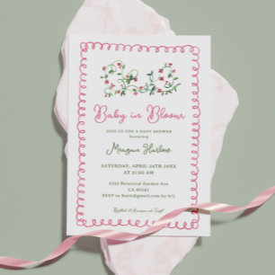 Vintage Red Floral Baby In Bloom Girl Baby Shower Invitation