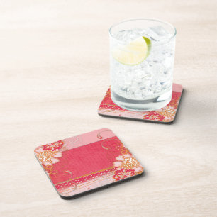 Vintage Red Floral Drink Coasters