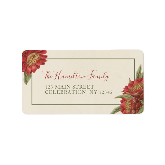 Vintage Red Floral Holiday Custom Label (Front)