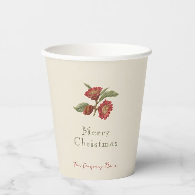 Vintage Red Floral Holiday Custom   Paper Cups (Front)