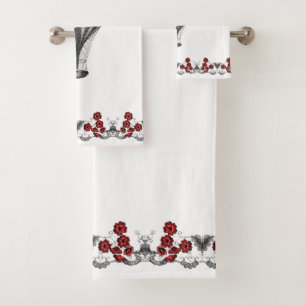 Vintage Red Floral Hot Air Balloon Bath Towel Set